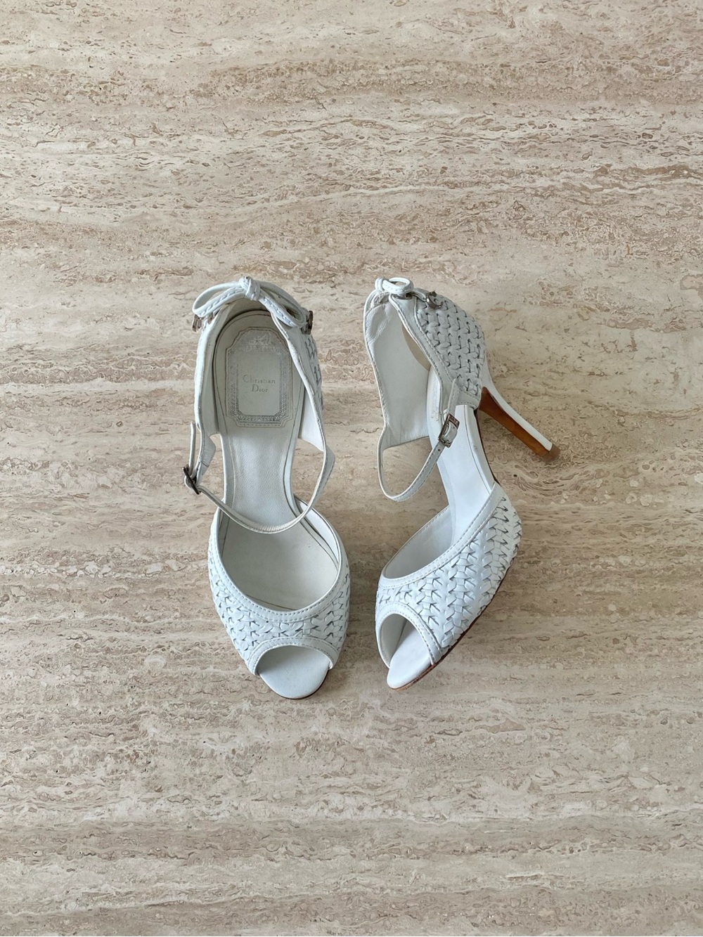 Vintage Dior Woven Leather CD Bow Sandal Heels